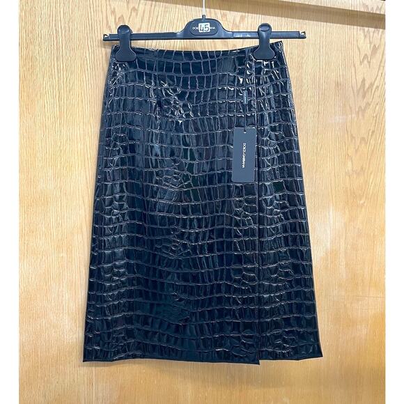 NWT Dolce & Gabbana Black Croc Faux-Leather Midi Skirt IT 36 US XXS - Picture 12 of 14